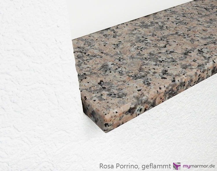 Kantenansicht Rosa Porrino, geflammt