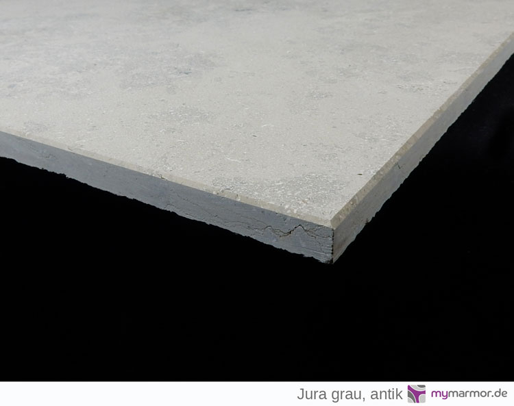 Ansicht Kante Fliese Jura grau, antik