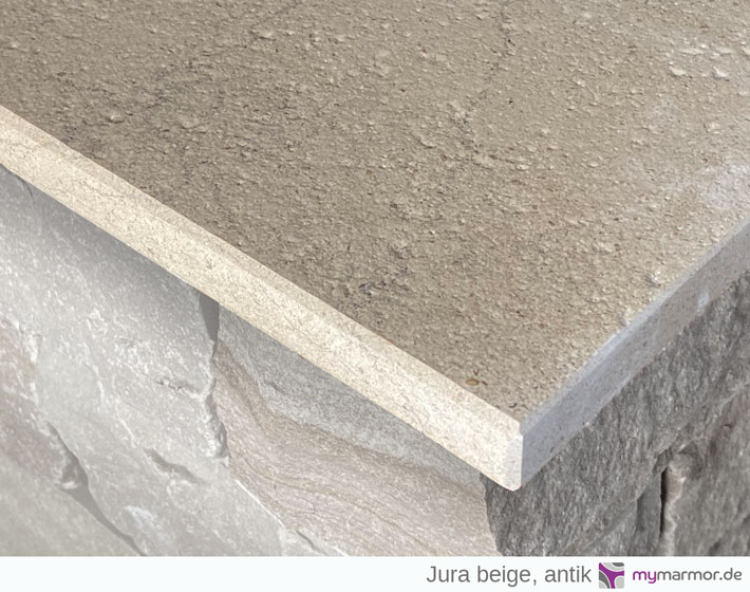 Kantenansicht Mauerabdeckung Jura beige antik