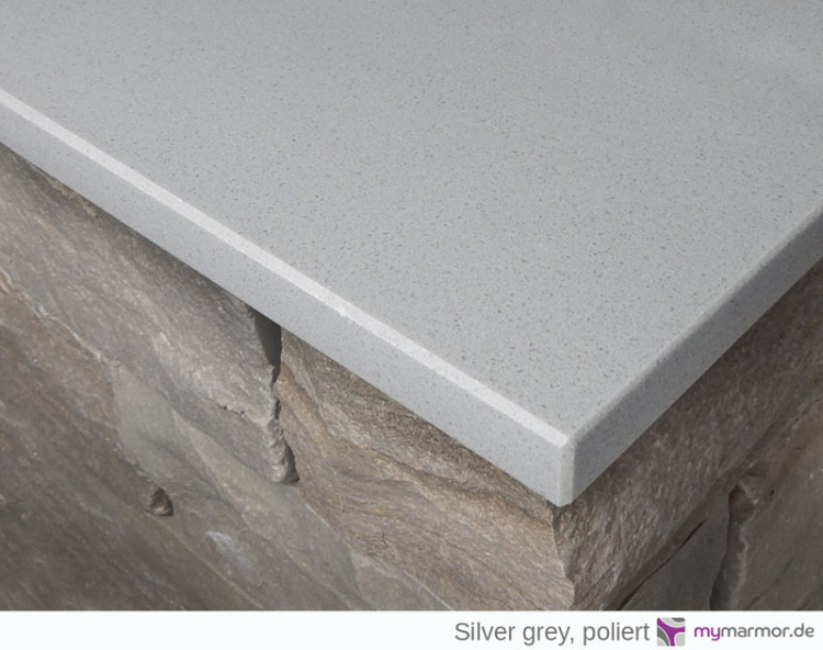 Kantenansicht Mauerabdeckung Silver grey, poliert