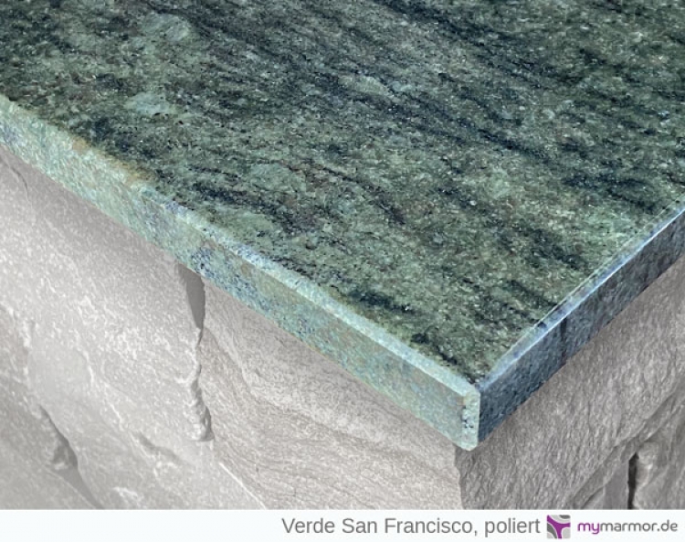 Kantenansicht Mauerabdeckung Verde San Francisco, poliert