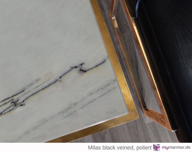 Tischplatte Milas black veined poliert